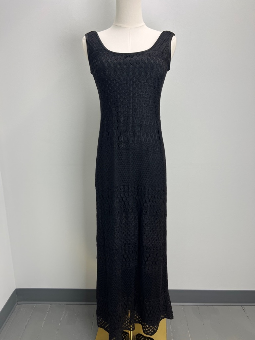 Vintage 90s Y2K Mica Maxi Dress Black Crochet Lace Knit Made In USA Small 4 / 6